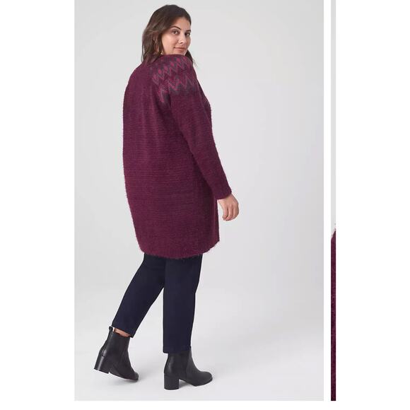 Lane Bryant Long-Sleeve Fair Isle Cardigan dark purple open front size 22/24 - Picture 9 of 9